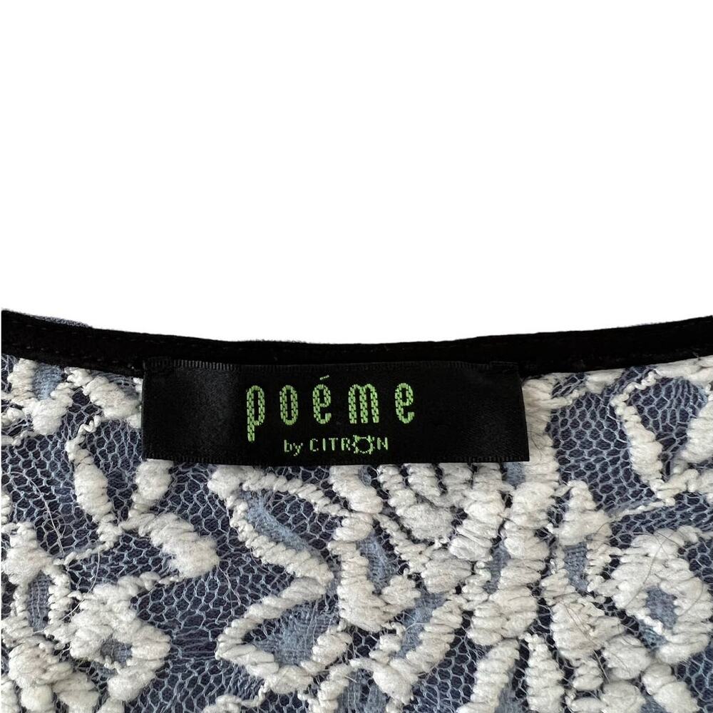 Poeme Citron Santa Monica Womens Elbow Sleeve Floral Pullover Top Blue M Medium - Picture 5 of 6